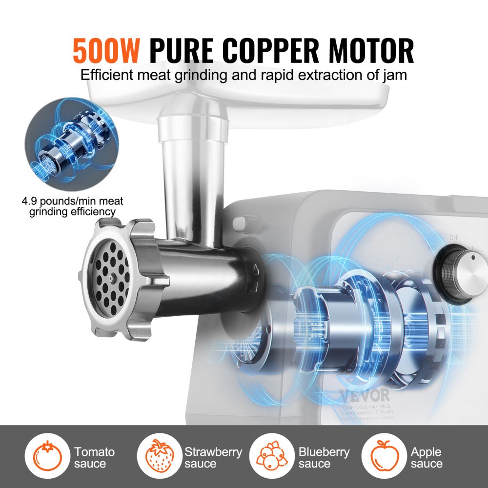 VEVOR Electric Tomato Strainer, 500W Tomato Sauce Maker Machine, 4.9 LBS/Min Food Strainer and Sauce Maker, Pure Copper Motor Food Mill with Reverse Function for Tomato Strawberry Blueberry Sauce