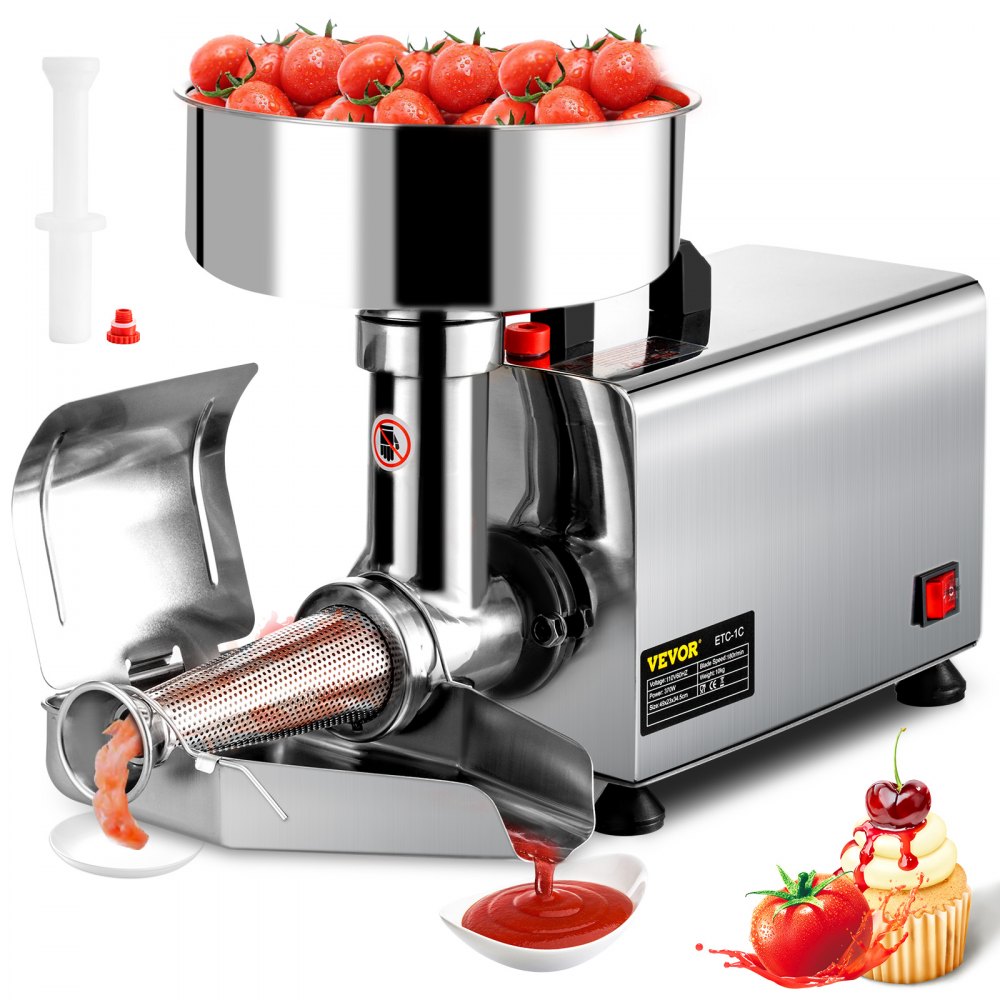 VEVOR elektrisk tomatsi 370W tomatfræser i rustfrit stål tomatsaucemaskine Ren kobbermotor tomatsaucemaskine 90-160 KG i timen til madsi og saucemaskine