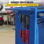 VEVOR socket organizer attached to blue tool cart in a garage, keeping sockets well organized.
