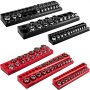 VEVOR socket organizer showcasing multiple black and red trays arranged with various sized sockets.