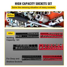VEVOR 6-Pack Metric and SAE Magnetic Socket Organizers, 1.27cm, 0.95cm, 0.64cm Drive Socket Holders Hold 143 Sockets, Red and Black Tool Box Organizer for Sockets Storage