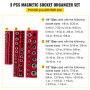 VEVOR 3-Pack SAE Magnetic Socket Organizers, 1/2-inch, 3/8-inch, 1/4-inch Drive Socket Holders Hold 68 Sockets, Red Tool Box Organizer for Sockets Storage