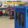 VEVOR magnetic socket organizer mounted on a blue tool cart in a garage with tools and vehicles.