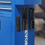 VEVOR magnetic socket organizer attached to a blue toolbox with sockets neatly arranged.