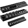 VEVOR magnetic socket organizer holding various sized chrome sockets on three black trays.