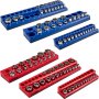 VEVOR magnetic socket organizer in blue and red, holding various socket sizes for easy storage.