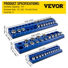 VEVOR Magnetic Socket Organizer 6 pcs 12.7mm 9.5mm 6.35mm Drive SAE and Metric