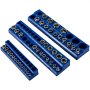 blue VEVOR magnetic socket organizer holding a set of sockets neatly arranged by size.