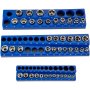 VEVOR magnetic socket organizer holding various socket sizes in blue plastic trays.