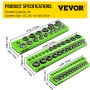 VEVOR 3-Pack Metric Magnetic Socket Organizers, 1/2-inch, 3/8-inch, 1/4-inch Drive Socket Holders Hold 68 Sockets, Green Tool Box Organizer for Sockets Storage