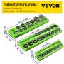 VEVOR 3-Pack SAE Magnetic Socket Organizers, 1/2-inch, 3/8-inch, 1/4-inch Drive Socket Holders Hold 68 Sockets, Green Tool Box Organizer for Sockets Storage