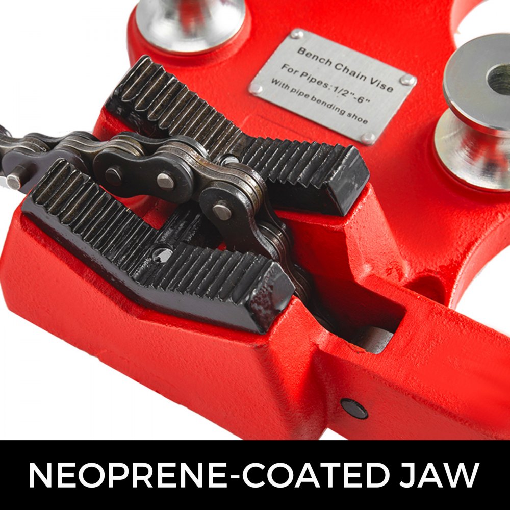 VEVOR Screw Bench Chain Vise 1/8 to 5-Inch Pipe Capacity, Heavy Duty Bench Chain Pipe Vise with Crank Handle, Neoprene-Coated Jaw, Cast Iron Material Ideal for a Variety of Pipes
