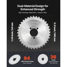 VEVOR Rebar Cutter Blades Replacement for Electric Rebar Cutting Saw, 36 Teeth High-Hardness Heat-Treated Steel Cermet Tipped Blade , Fast Even for Aluminum,Copper Pipe, Arbor 34 mm/ 1-11/32 in