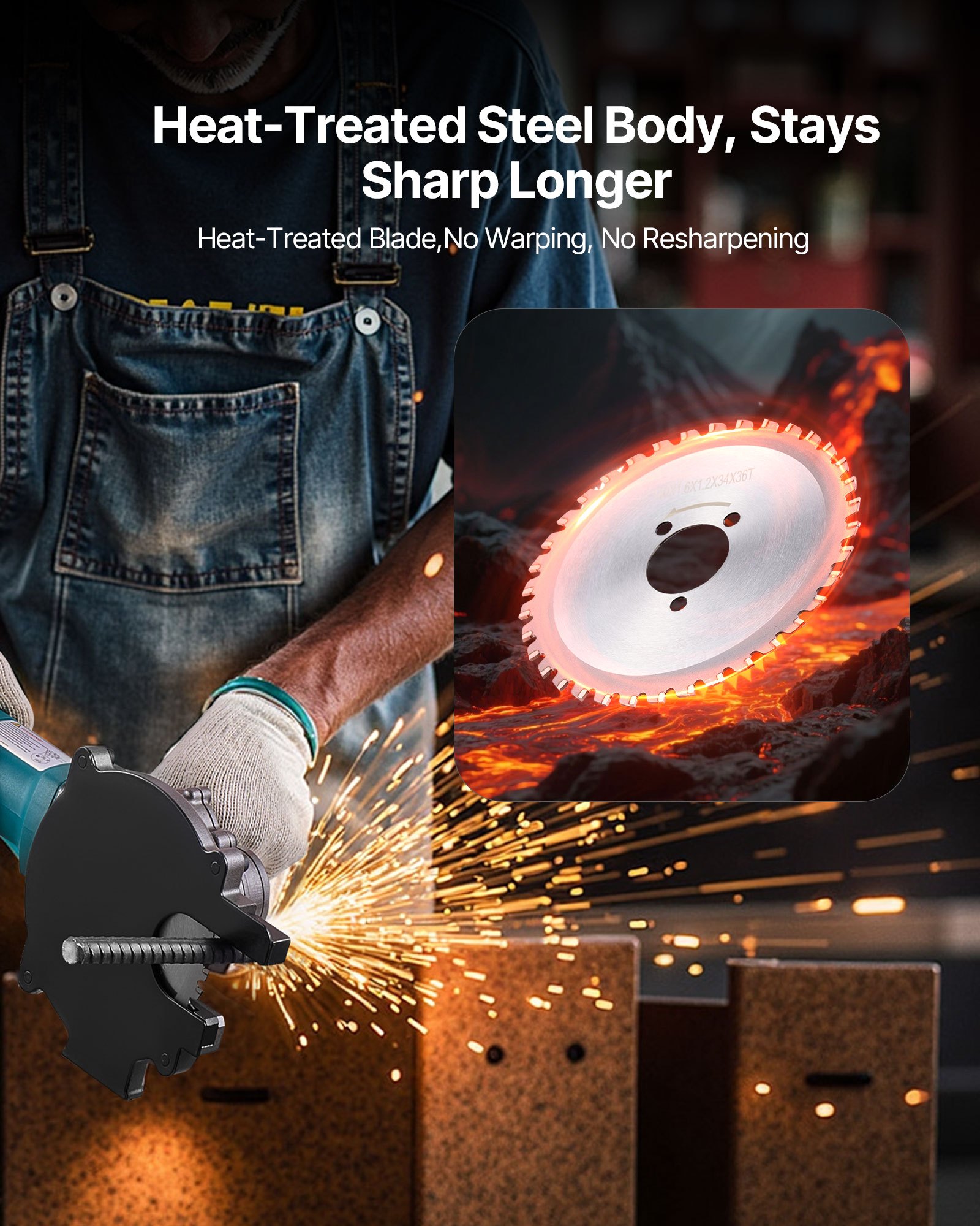 VEVOR Rebar Cutter Blades Replacement for Electric Rebar Cutting Saw, 36 Teeth High-Hardness Heat-Treated Steel Cermet Tipped Blade , Fast Even for Aluminum,Copper Pipe, Arbor 34 mm/ 1-11/32 in