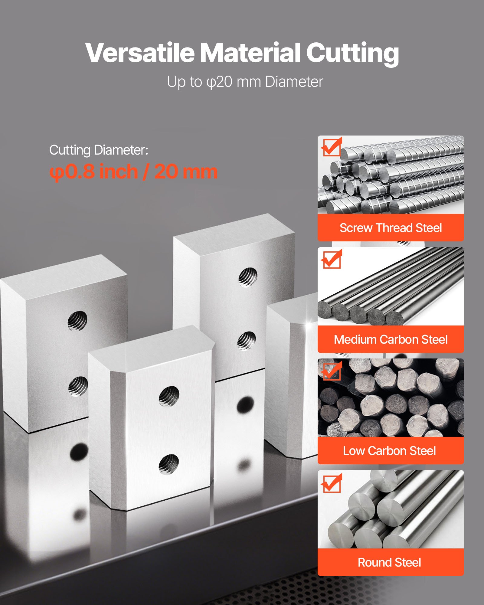 VEVOR Rebar Cutter Blades, 6 Pcs Replacement Jaw Blades for 3/4Inch 20mm #6 Electric Rebar Cutter, Double-sided, CR12MOV High-Hardness Steel, Fast Efficient with Screws and Spring Washer, Silver