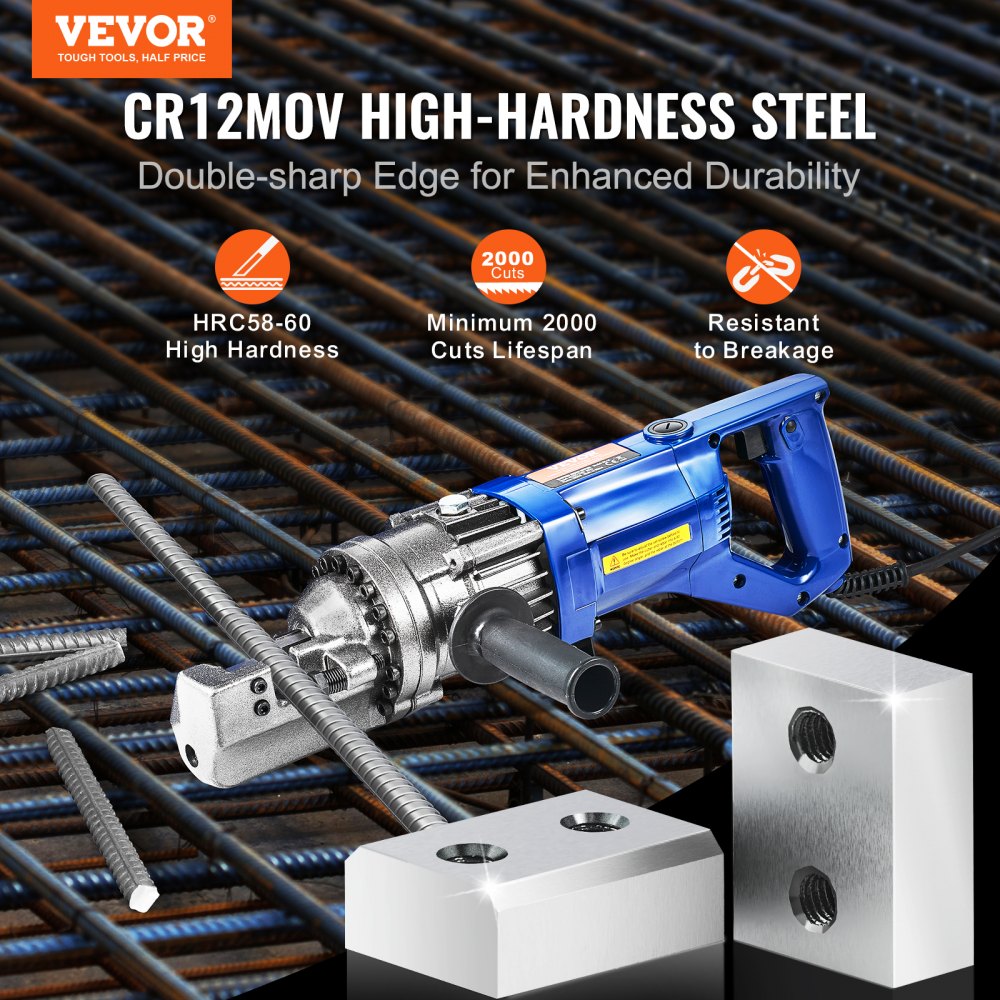VEVOR Electric Rebar Cutter Blade, 6 PCS 16mm(5/8 Inch) Cutting Diameter, HRC58-60 Hard Hydraulic Rebar Blade Replacement Jaw Blades with 12 Hexagon Screw and 12 Spring Washer, for Model RC-16
