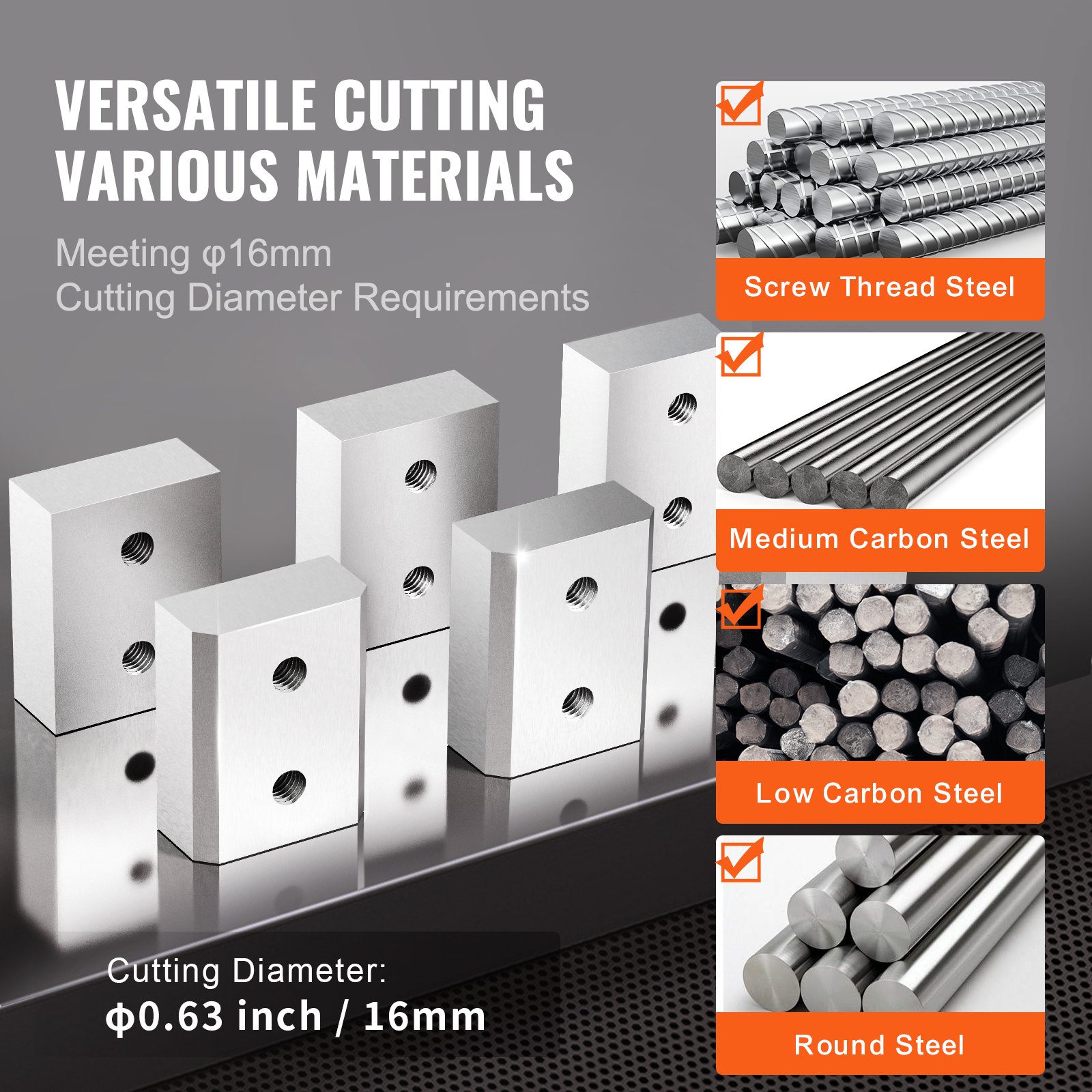 VEVOR Electric Rebar Cutter Blade, 6 PCS 16mm(5/8 Inch) Cutting Diameter, HRC58-60 Hard Hydraulic Rebar Blade Replacement Jaw Blades with 12 Hexagon Screw and 12 Spring Washer, for Model RC-16