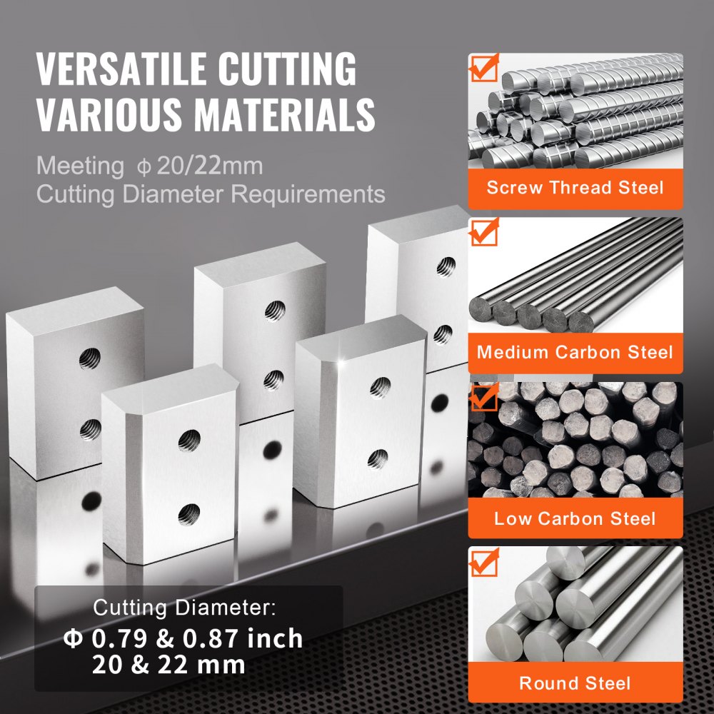 VEVOR Electric Rebar Cutter Blade, 6 PCS 20/22mm Cutting Diameter, HRC58-60 Hard Hydraulic Rebar Blade Replacement Jaw Blades with 12 Hexagon Screw and 12 Spring Washer, for Model RC-20, RC-22
