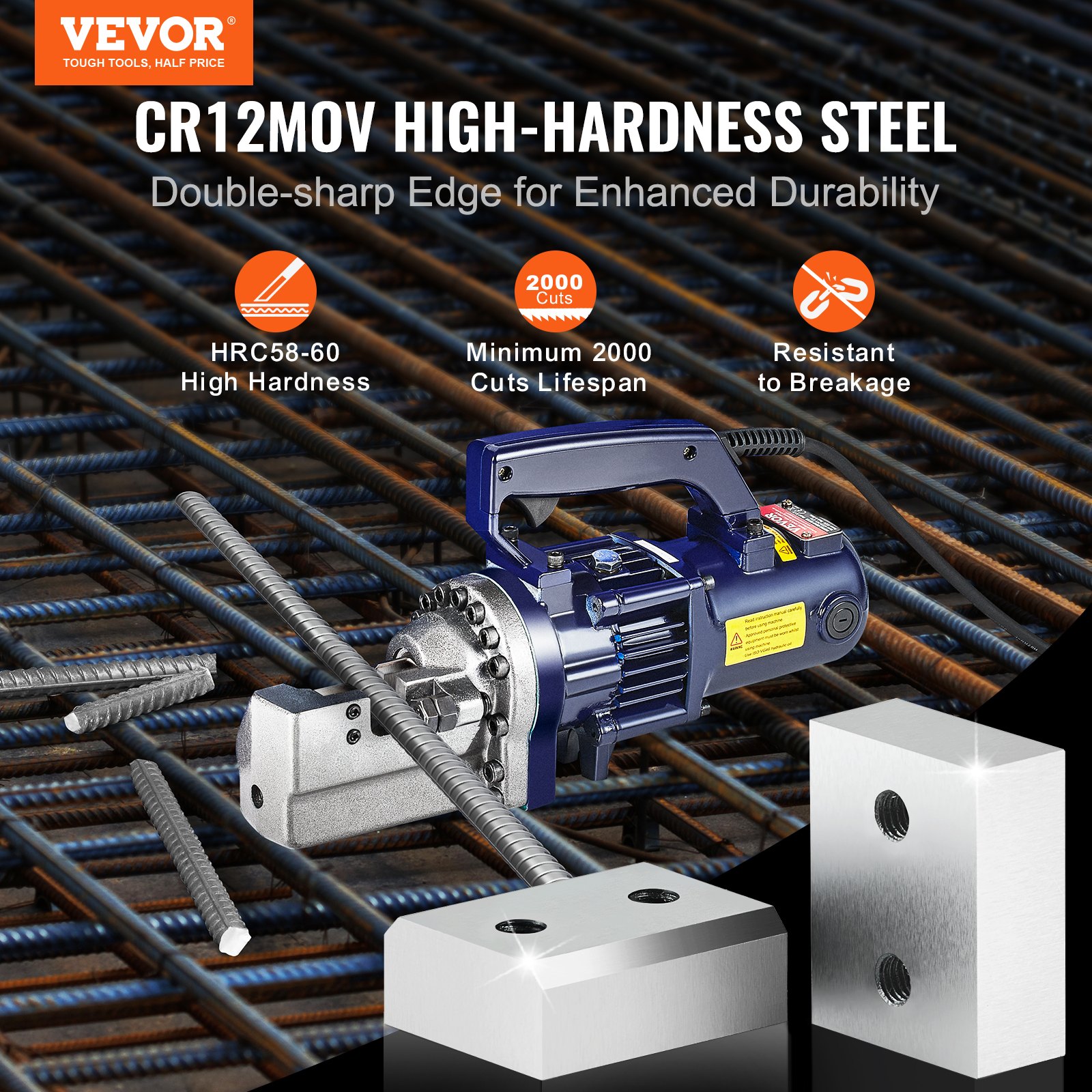 VEVOR Electric Rebar Cutter Blade, 6 PCS 20/22mm Cutting Diameter, HRC58-60 Hard Hydraulic Rebar Blade Replacement Jaw Blades with 12 Hexagon Screw and 12 Spring Washer, for Model RC-20, RC-22