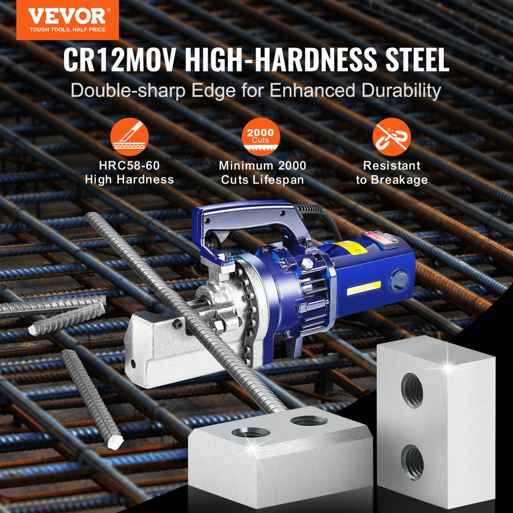 VEVOR Electric Rebar Cutter Blade, 6 PCS 25mm(1 inch) Cutting Diameter, HRC58-60 Hard Hydraulic Rebar Blade Replacement Jaw Blades with 12 Hexagon Screw and 12 Spring Washer, for Model RC-25