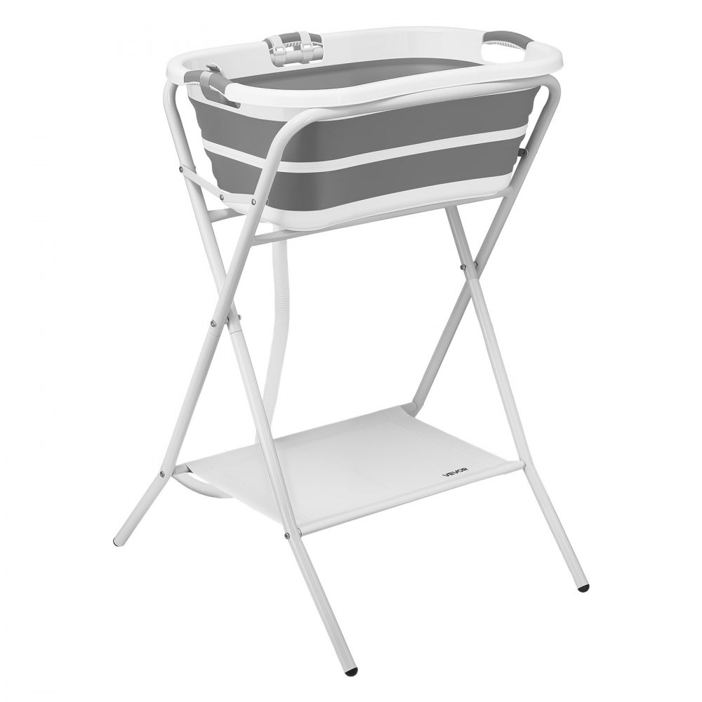 VEVOR Dog Bathtub, Elevated Dog Bath Tub, 2 in 1 Collapsible Pet Bathing Grooming Wash Station, Portable Foldable Space-saving, Built-in Drain Outlet with Drain Hose for Small Pet Cat, Gray & White