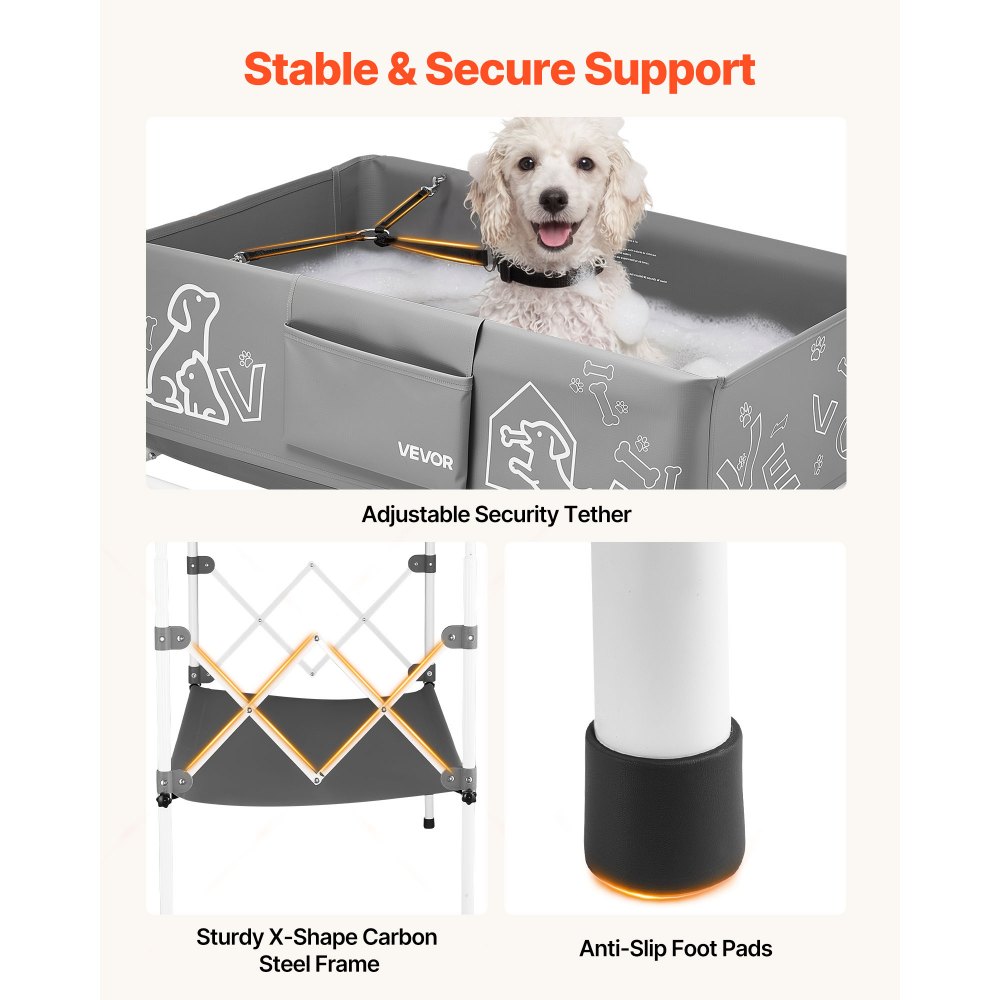 VEVOR Dog Bathtub, Elevated Dog Bath Tub, Collapsible Pet Bathing Grooming Wash Station, Portable Foldable Space-saving, with Built-In Drain Hose for Small and Medium Pet Cat Indoor & Outdoor, Gray