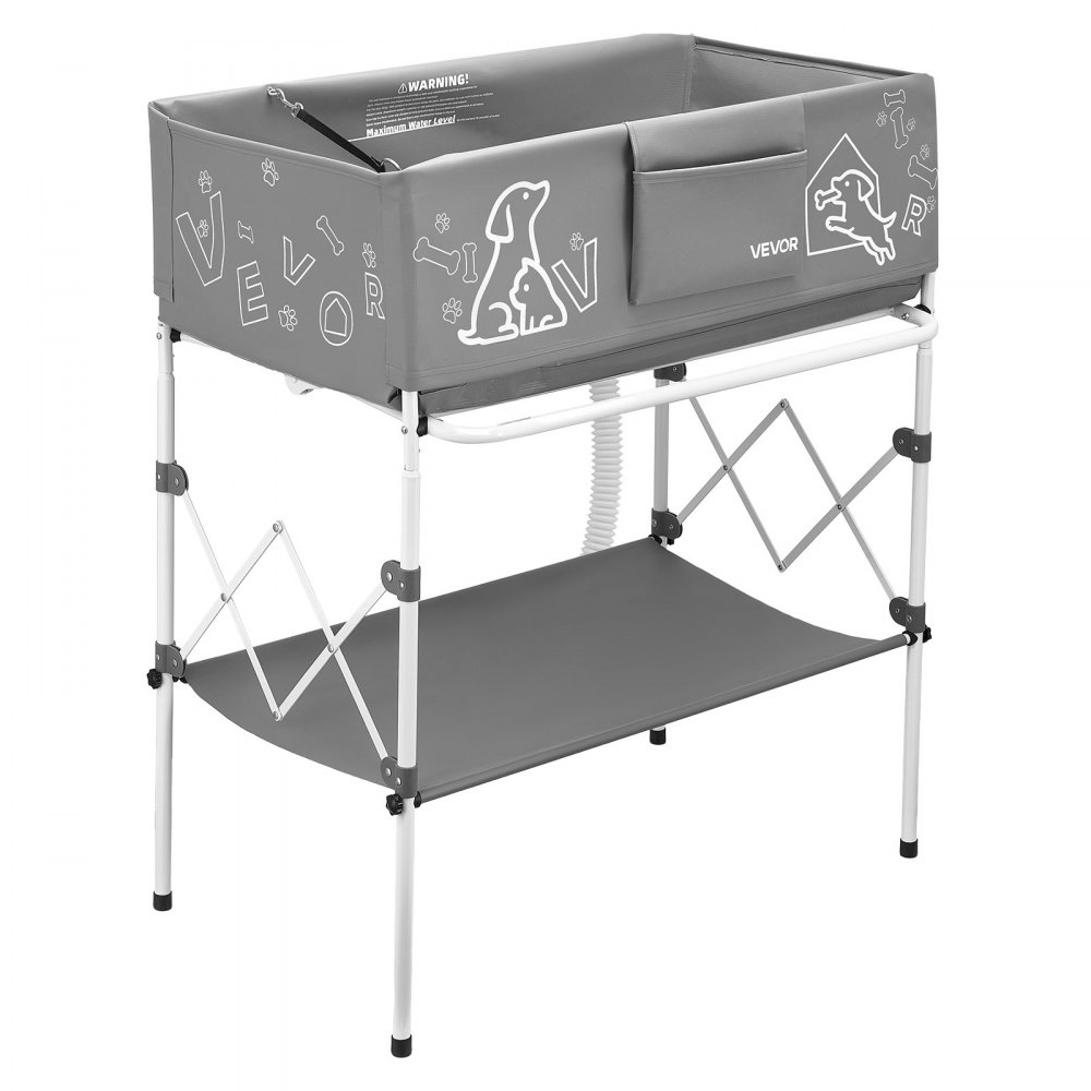 VEVOR Dog Bathtub, Elevated Dog Bath Tub, Collapsible Pet Bathing Grooming Wash Station, Portable Foldable Space-saving, with Built-In Drain Hose for Small and Medium Pet Cat Indoor & Outdoor, Gray
