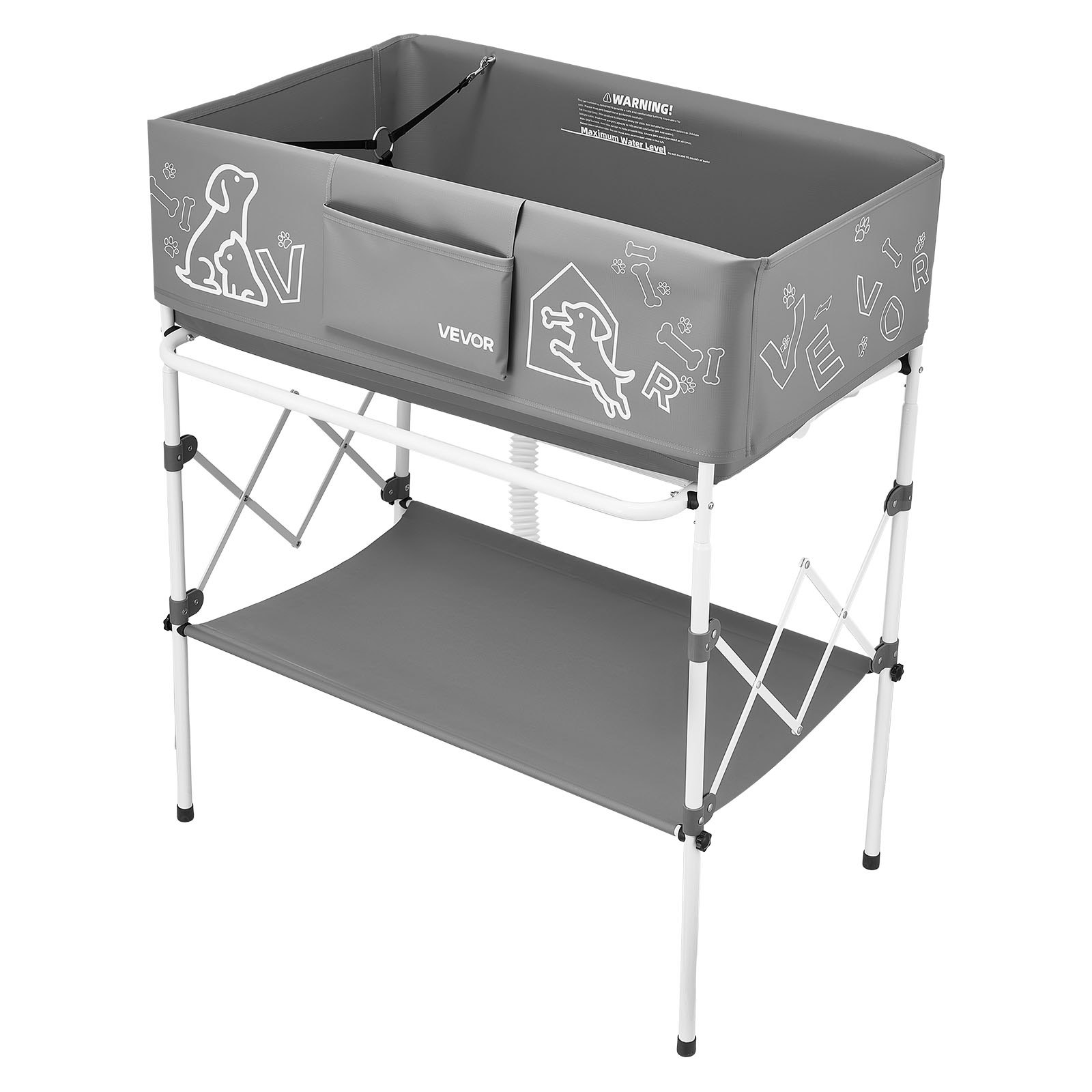 VEVOR Dog Bathtub, Elevated Dog Bath Tub, Collapsible Pet Bathing Grooming Wash Station, Portable Foldable Space-saving, with Built-In Drain Hose for Small and Medium Pet Cat Indoor & Outdoor, Gray