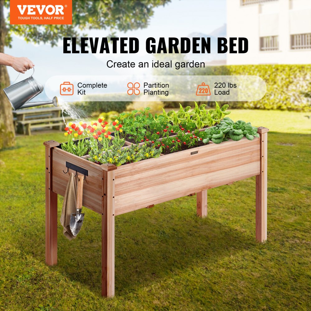 VEVOR Raised Garden Bed, 3.9 x 1.9 x 2.5 ft Wooden Planter Box, Elevated Outdoor Planting Boxes with Legs, for Growing Flowers/Vegetables/Herbs in Backyard/Garden/Patio/Balcony, Burlywood