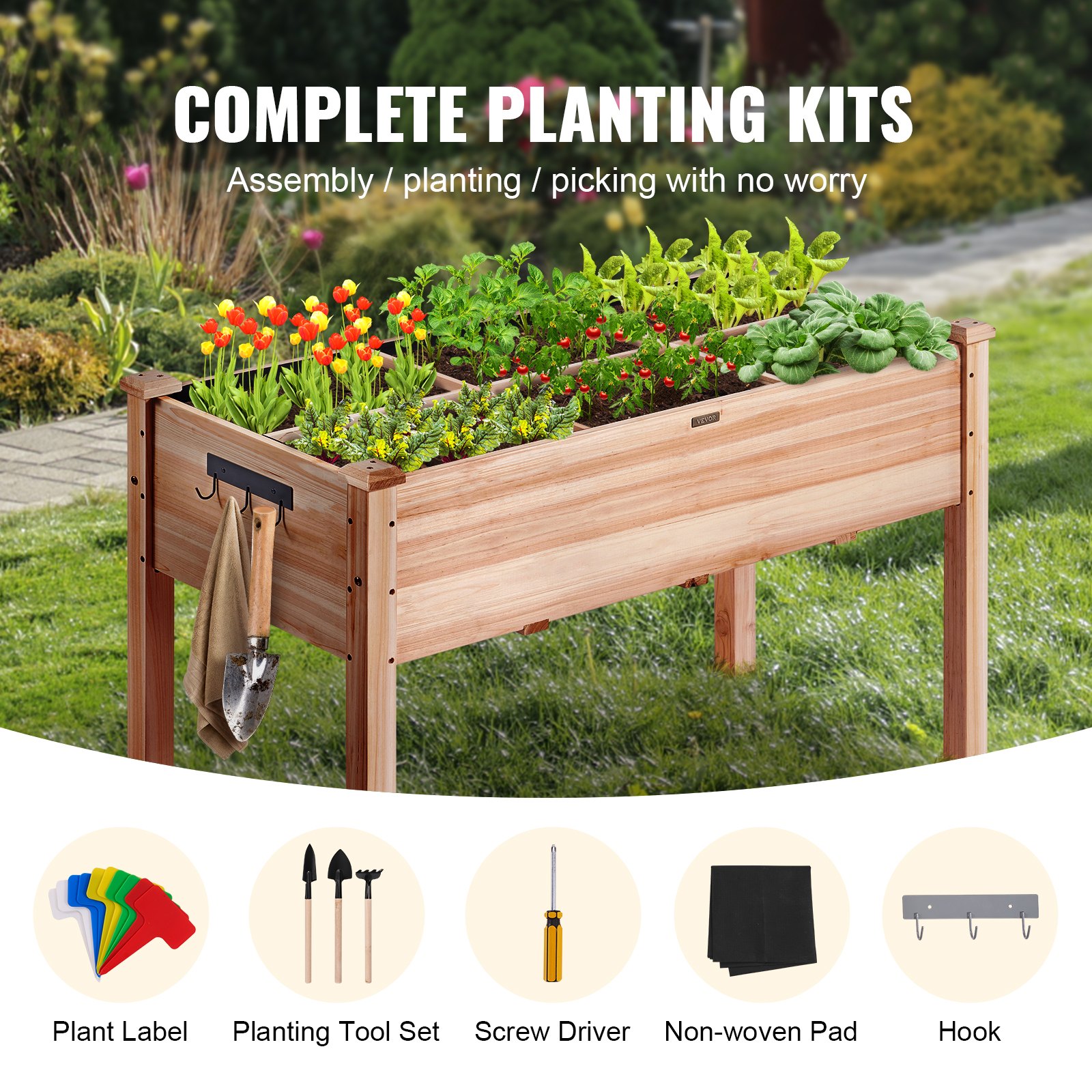 VEVOR Wooden Raised Garden Bed Planter Box 120 x 58 x 76 cm Flower Vegetable Herb