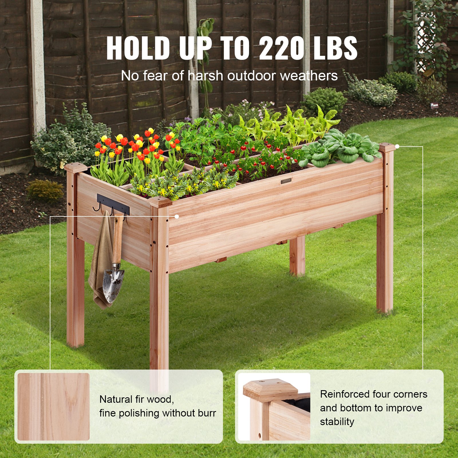 VEVOR Wooden Raised Garden Bed Planter Box 120 x 58 x 76 cm Flower Vegetable Herb