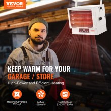 VEVOR Electric Garage Heater, 7500-Watt Digital Fan-Forced Wall/Ceiling Mount Shop Heater, with Remote Control Overheat Protection, Hardwired Heater with 9-Hour Timer, Ideal for Workshop, ETL Listed