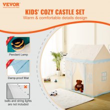 VEVOR Kids Play Tent Kids Tent for 1-5 Years Old Toddler Tent with Mat and Lamp