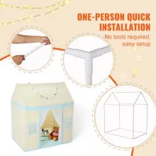VEVOR Kids Play Tent, Kids Tent for Kids 1-5 Years Old, Toddler Tent with Mat and Tent Lamp, Tent for Kids with Windows for Indoor and Outdoor, Play House Castle Tent for Boys and Girls, Beige