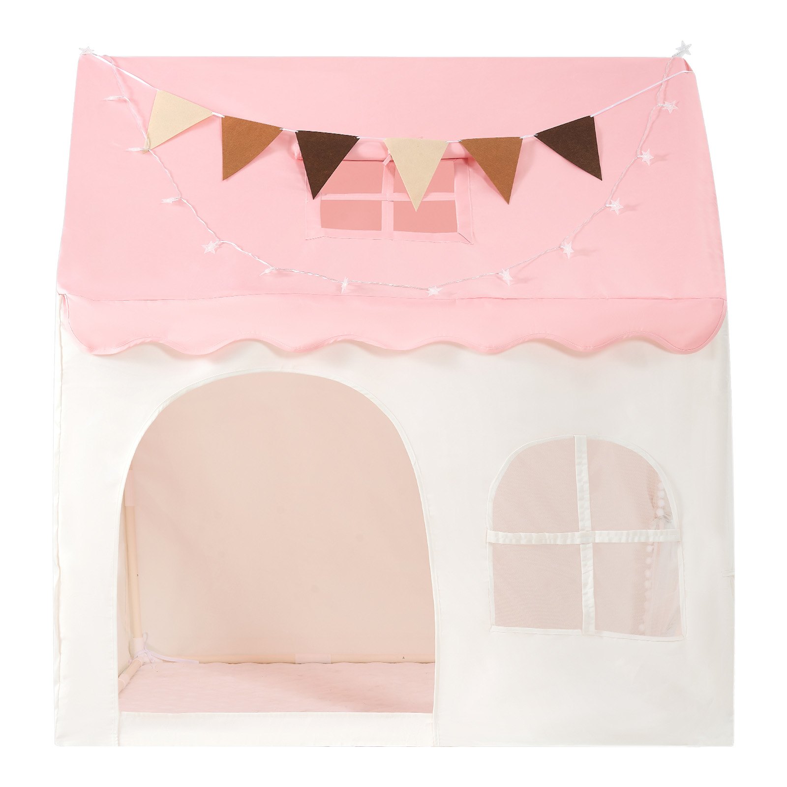 VEVOR Kids Play Tent PVC Frame Playhouse for Kids with Padded Mat Pink, for Toddlers Girls Boys, Indoor & Outdoor, Reading Nook Nap Bed Tent, with Stars Lights, Carry Bag, Flag, Breathable Window