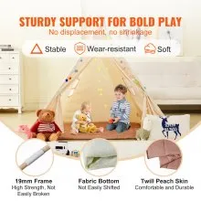 VEVOR Kids Play Tent, Teepee Tent for Kids 1-5 Years Old, Tent for Kids with Windows for Indoor and Outdoor, Toddler Tent with Mat and Plush Decorative Balls, for Boys and Girls, Beige