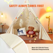VEVOR Kids Play Tent, Teepee Tent for Kids 1-5 Years Old, Tent for Kids with Windows for Indoor and Outdoor, Toddler Tent with Mat and Plush Decorative Balls, for Boys and Girls, Beige