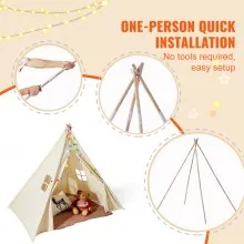 VEVOR Kids Play Tent, Teepee Tent for Kids 1-5 Years Old, Tent for Kids with Windows for Indoor and Outdoor, Toddler Tent with Mat and Plush Decorative Balls, for Boys and Girls, Beige
