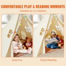 VEVOR Kids Play Tent, Teepee Tent for Kids 1-5 Years Old, Tent for Kids with Windows for Indoor and Outdoor, Toddler Tent with Mat and Plush Decorative Balls, for Boys and Girls, Beige