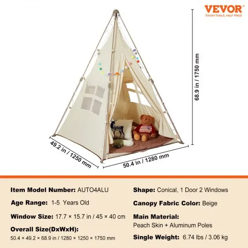 Indoor Outdoor Kids Teepee VEVOR Kids Play Tent, Teepee Tent