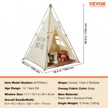 VEVOR Kids Play Tent Teepee Tent para crianças Dobrável Toddler Tent com tapete e bolsa