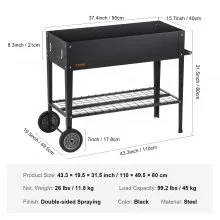 VEVOR Galvanized Raised Garden Bed Planter Box 42.5x19.5x31.5" Flower Vegetable