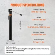 VEVOR Trailer Jack, Trailer Tongue Jack Welding-on 5000 lb Weight Capacity, Trailer Jack Stand with Handle for lifting RV Trailer, Horse Trailer, Utility Trailer, Yacht Trailer