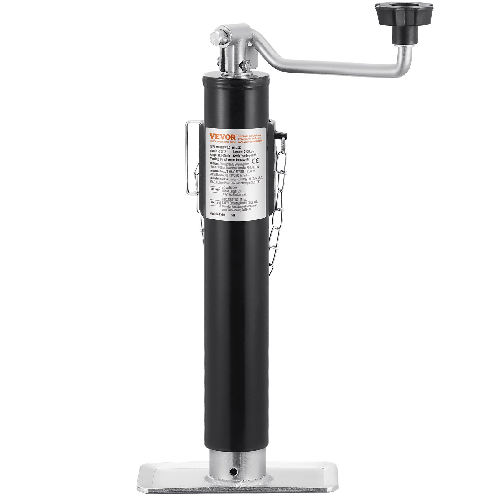 VEVOR Trailer Jack, 2000 lbs Dynamic Load Capacity, Weld-on Pipe-Mount Swivel Trailer Jack, 10" Lift Trailer Jack Stand with Handle for RV Trailer, Horse Trailer, Utility Trailer, and Yacht Trailer