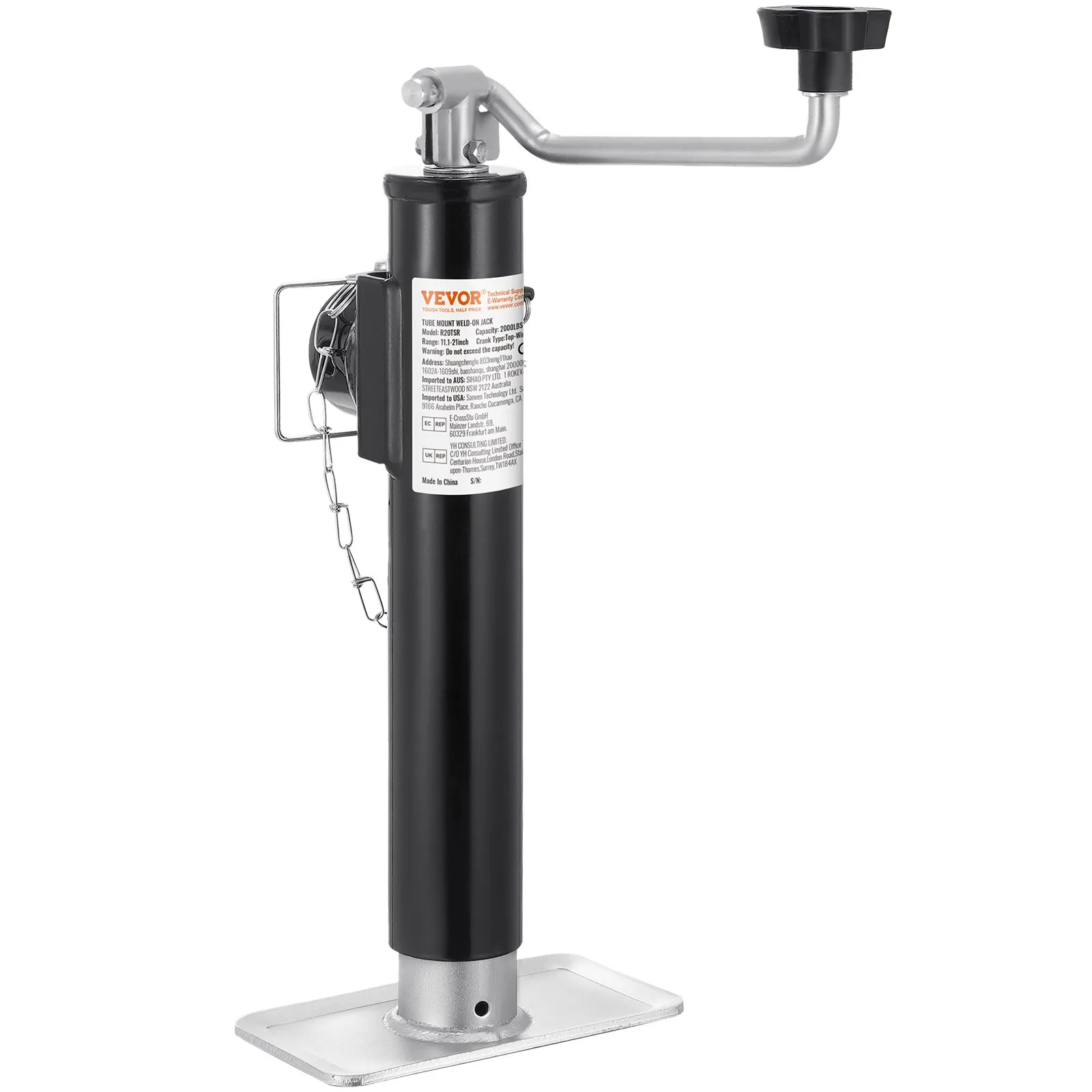 VEVOR Trailer Jack, 2000 lbs Dynamic Load Capacity, Weld-on Pipe-Mount Swivel Trailer Jack, 10" Lift Trailer Jack Stand with Handle for RV Trailer, Horse Trailer, Utility Trailer, and Yacht Trailer