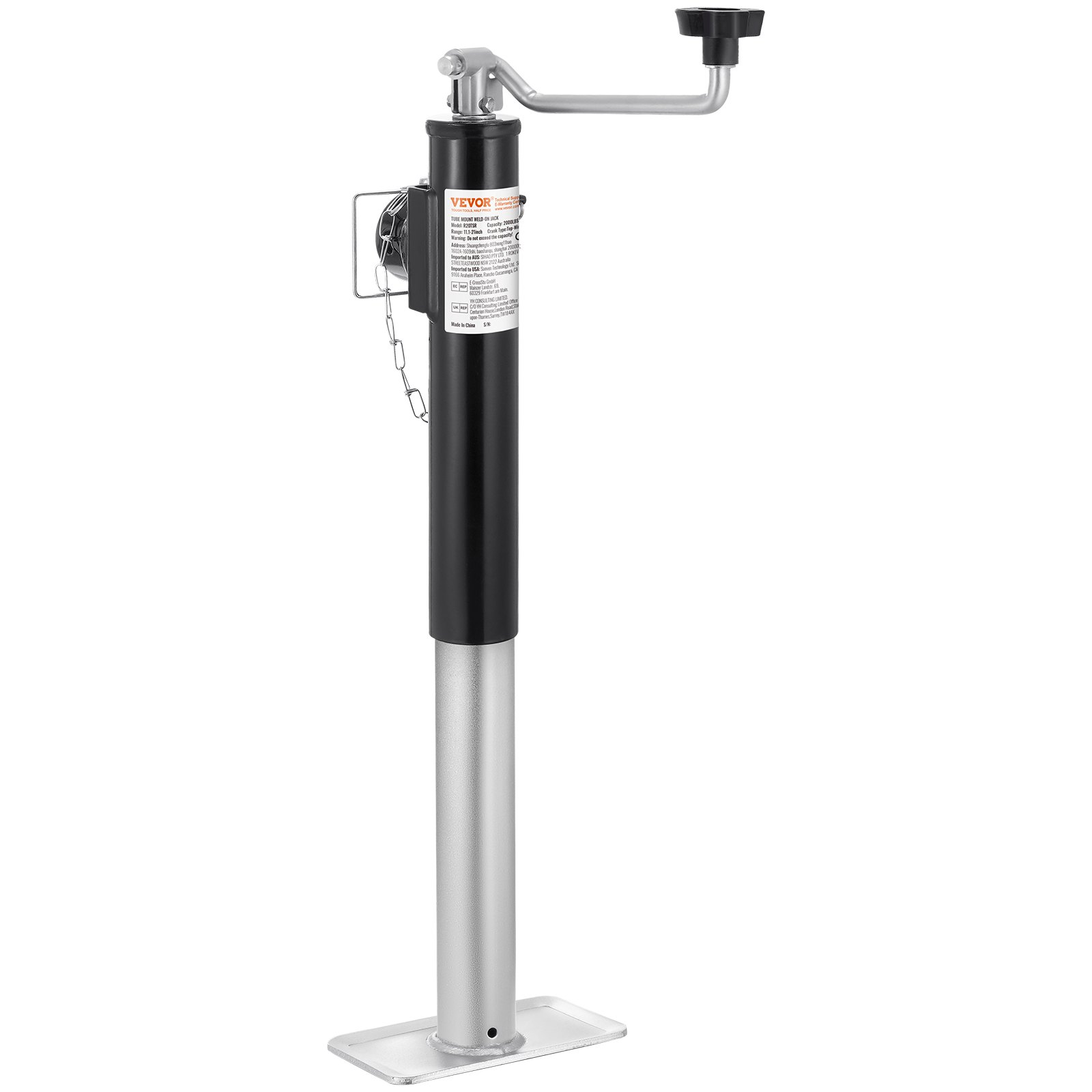 VEVOR Trailer Jack, 2000 lbs Dynamic Load Capacity, Weld-on Pipe-Mount Swivel Trailer Jack, 10" Lift Trailer Jack Stand with Handle for RV Trailer, Horse Trailer, Utility Trailer, and Yacht Trailer