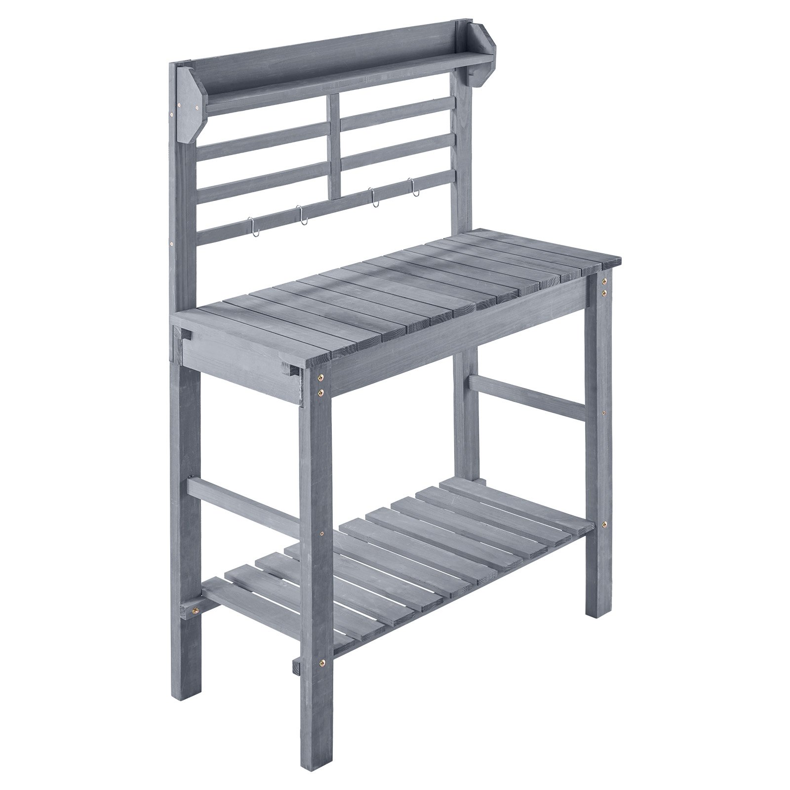 VEVOR Potting Bench Table, Outdoor Gardening Workstation with Sink, 94 x 46 x 140 cm Adjustable Wood Tabletop, Garden Work Station with Storage Shelves, Hooks for Patio, Backyard, Classic Grey