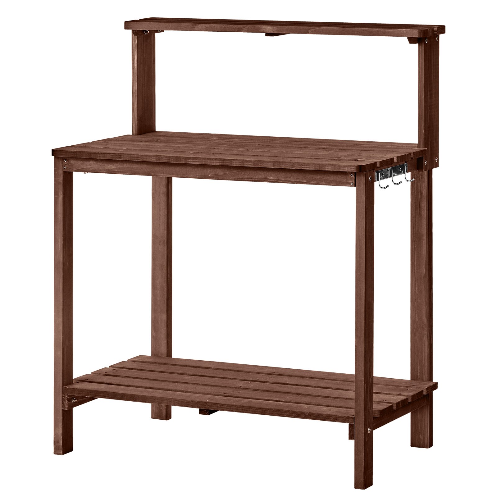 VEVOR Potting Bench Table, Outdoor Gardening Workstation with 36 x 20 in Wood Tabletop, Garden Planting Work Station with Storage Shelves, Hook for Outside Patio, Backyard, Brown