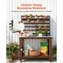 VEVOR Potting Bench Table, Outdoor Gardening Workstation with 115 x 66 x 169.5 cm Stainless Steel Tabletop, Storage Shelves, 4 Casters, Hooks, Garden Planting Work Station for Outside Patio, Backyard, Brown