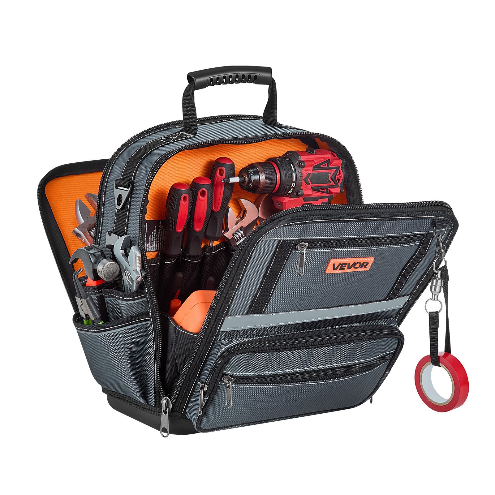 VEVOR Tool Bag, 335 MM, 34-Pocket Portable Large Tool Box Organizer Storage, Carry Toolbox with Hard Plastic Base, Large Zipper, Adjustable Shoulder Strap, for Men Women Dad Husband Fathers Day